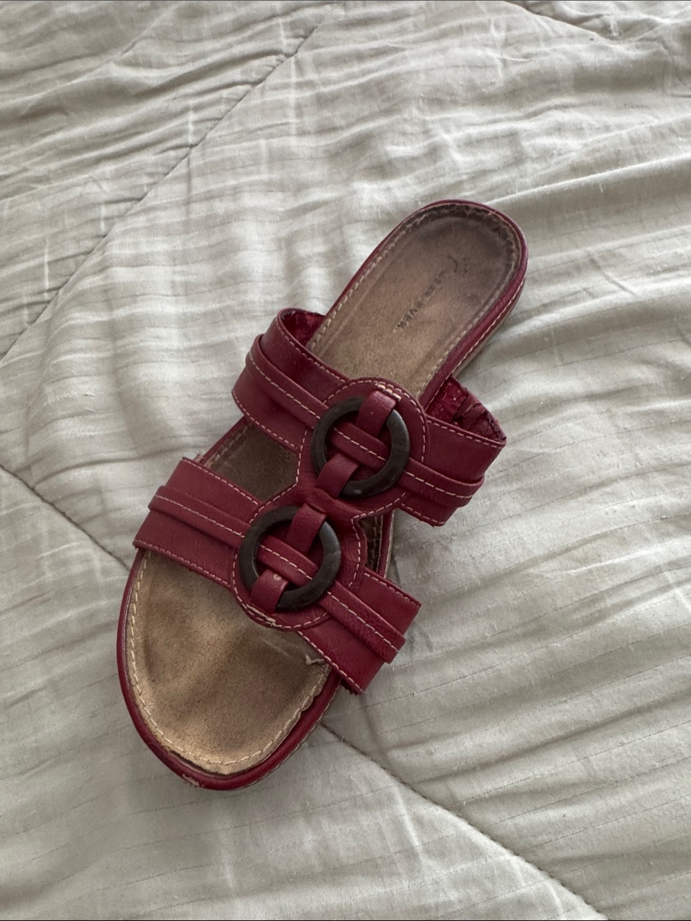 Women’s Slide Sandal in Burgundy with Decorative Buckles